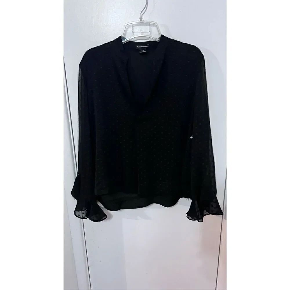 Club Monaco Black Silk Blouse Tiny Polka Dots Womens SZ XS